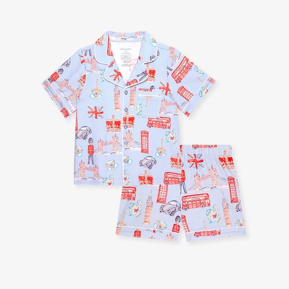 Posh Peanut Other - Posh Peanut London Print Pajama Set - blue red crown tea bus